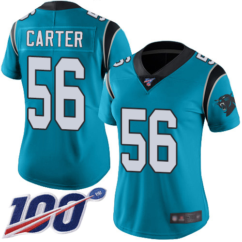 Carolina Panthers Limited Blue Women Jermaine Carter Jersey NFL Football #56 100th Season Rush Vapor Untouchable